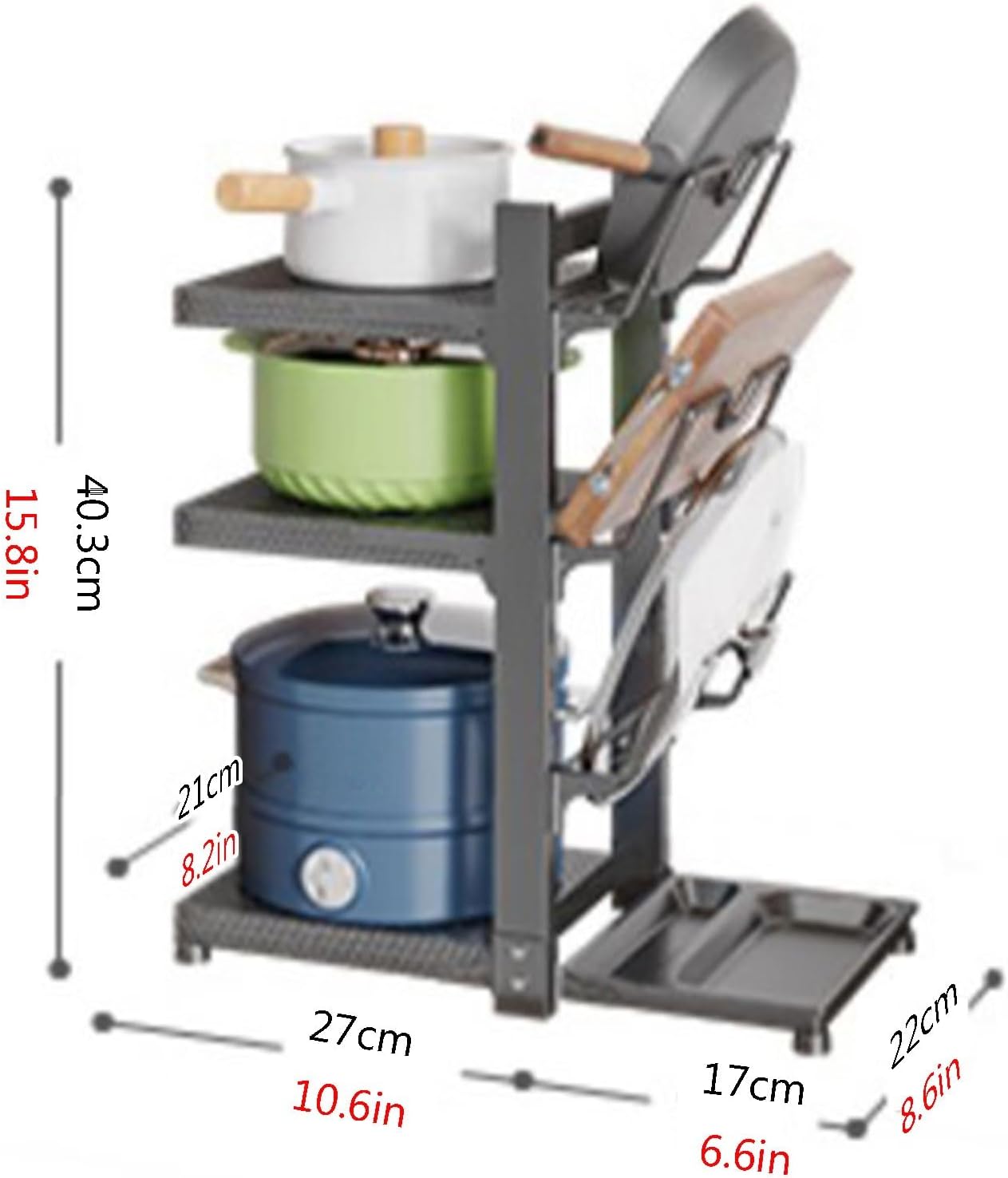 Adjustable Pot & Pan Organizer Rack for Cabinet, Pot Lid Organizer Under Sink with Drain Pan, Heavy Duty Snap-on Cookware Stand, Kitchen Floor Pot Rack(One Color B) (One Color A)