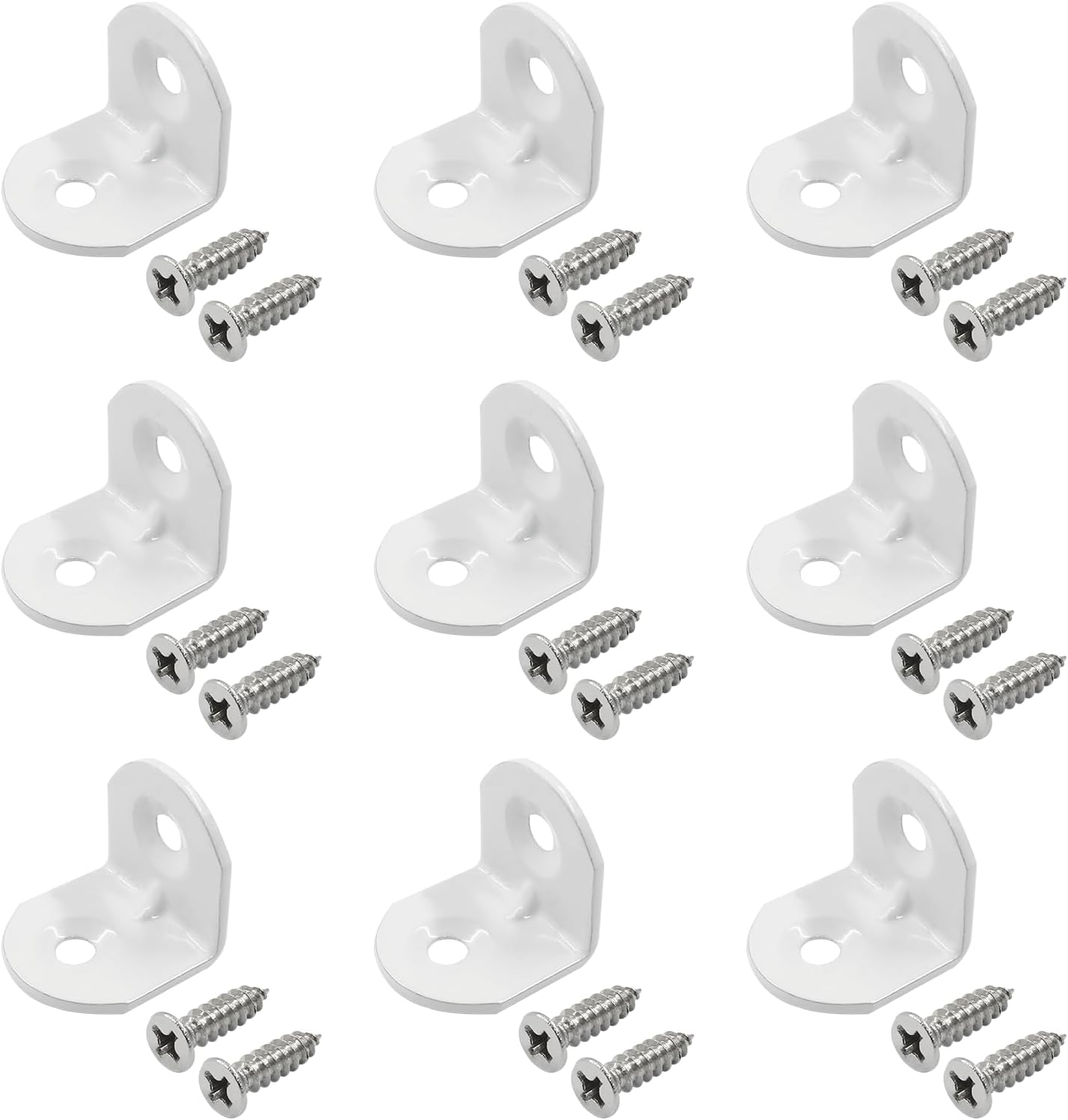 40 Pcs White Corner Brace L Bracket, 0.75 x 0.75 x 0.73”/ 20 x 20 x 18.5mm Iron Right Angle Brackets, Metal Joint Right Angle Bracket for Tables, Furniture, Shelves with Screws