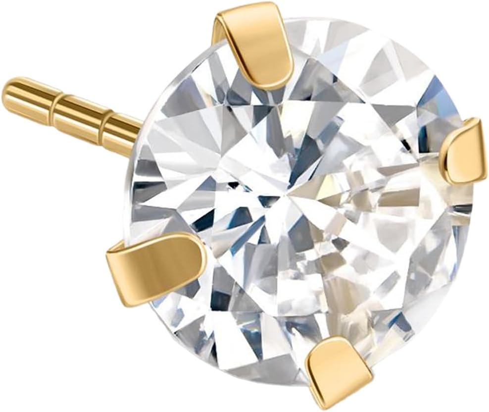 14K Yellow Gold Cubic Zirconia Single/Pair Stud Earrings, 4mm-6mm Cubic Zirconia, Soft Silicone Gold Back, Stud Earrings For Women, Minimalist Jewelry, Gift For Her, Jewelry For Women