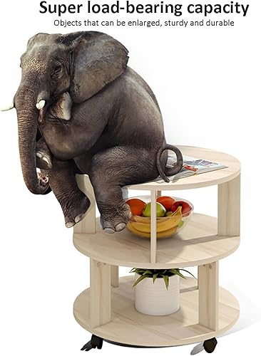 Miniatura 4 de Mesa auxiliar redonda moderna con almacenamiento, mesita de noche con estantes de 2 niveles, mesa de centro pequeña de madera con ruedas, mesa