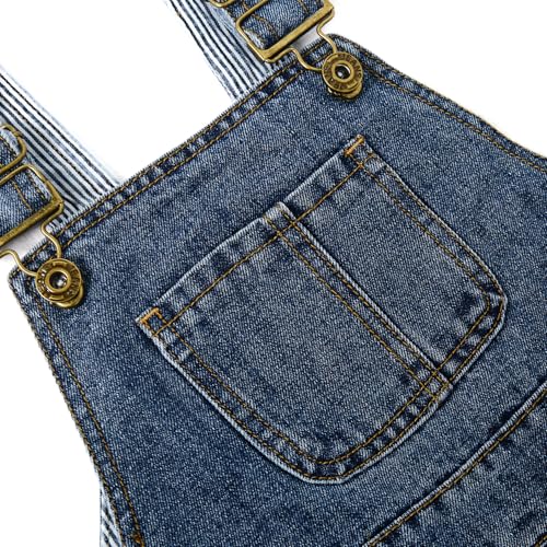 Image of Kidscool Space Baby & Little Kids 3 Side Buttons Striped Lining Ripped Fashion Jeans Overalls