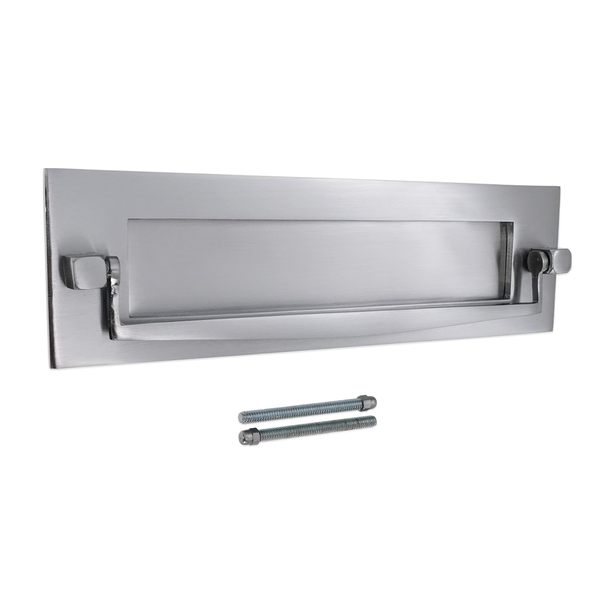 Entrée de boîte aux lettres traditionnelle victorienne en laiton massif à ressorts lourds 25,4 x 7,6 cm avec heurtoir de porte (chrome satiné)
