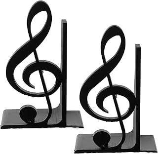 Ipetboom 2pcs Plastic Musical Note Bookend for Study Room, Library, Black | Non Slip Bookshelf Organizer, Plastic Book Ends for Music Lover Gifts, Enhances Book Display for Modern Home Office