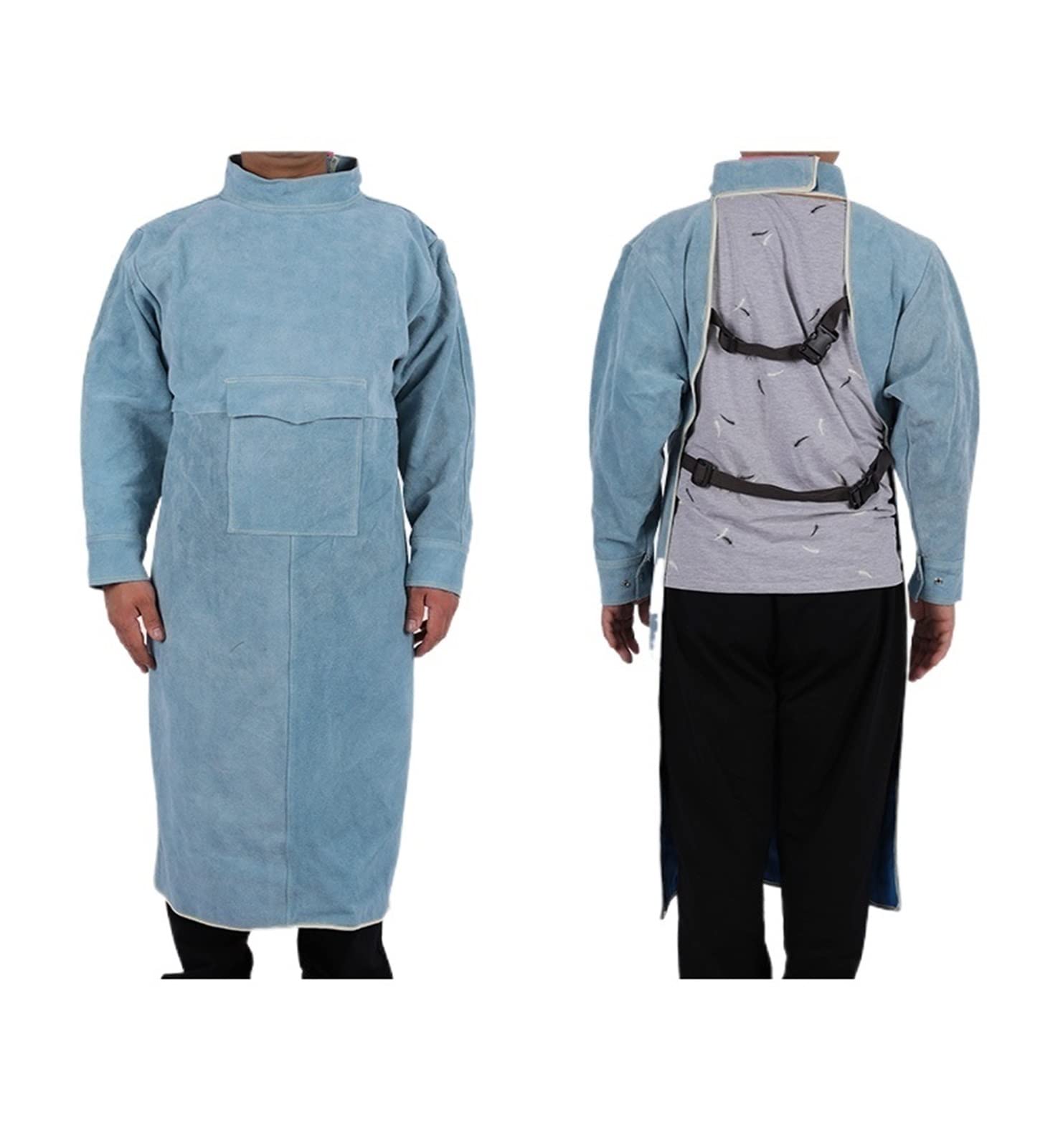 Équipement de Soudage Veste de soudage tablier en cuir long manteau de protection de vêtements de protection costume(Blauw,XX-Large)