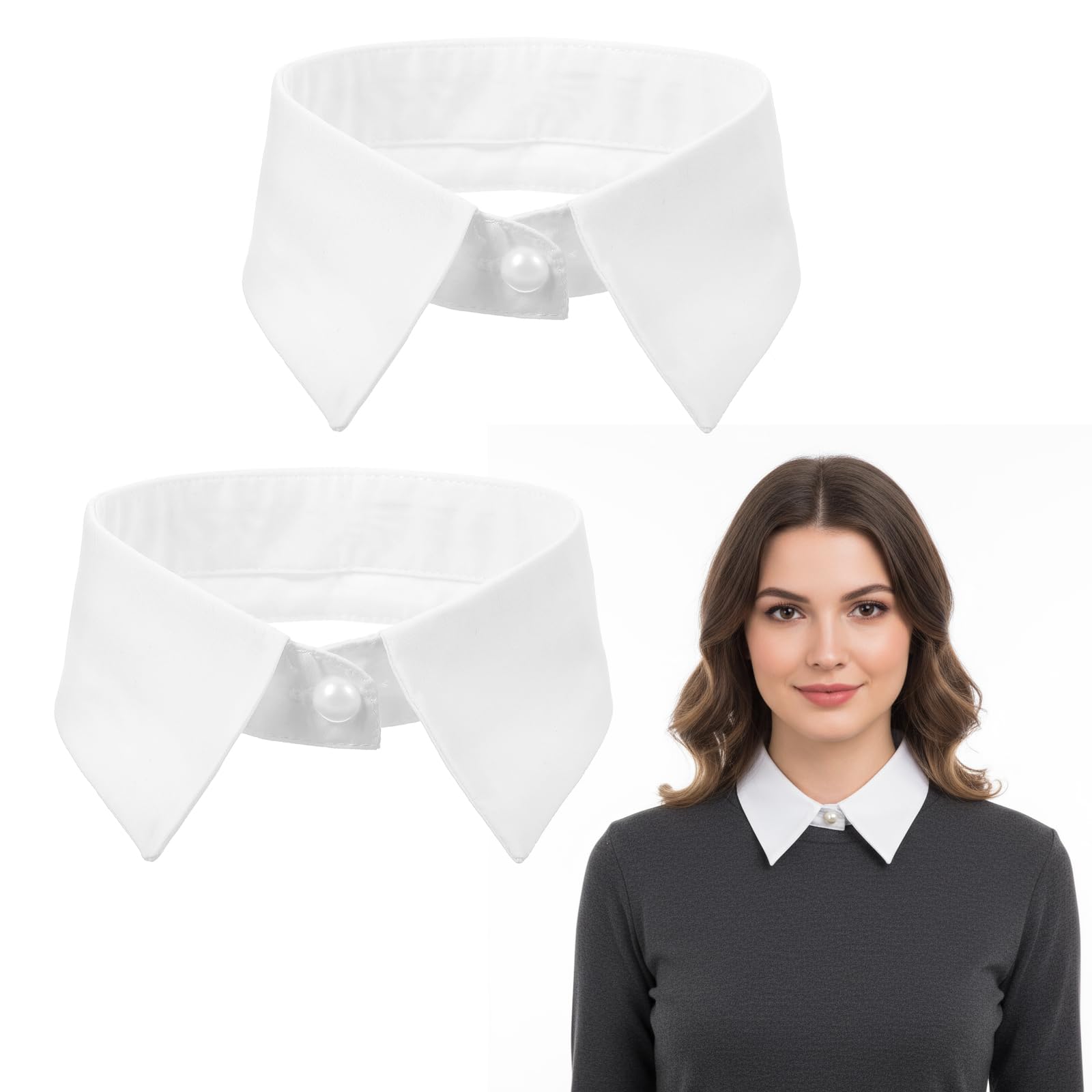 Photo 1 of ** USED/STAINED** MBAIYO 2 Pack White Detachable Fake Collar, Versatile Dickey White Collar Faux Collars for Women Half Shirt Blouse False Collars for Dresses Vest Blouse