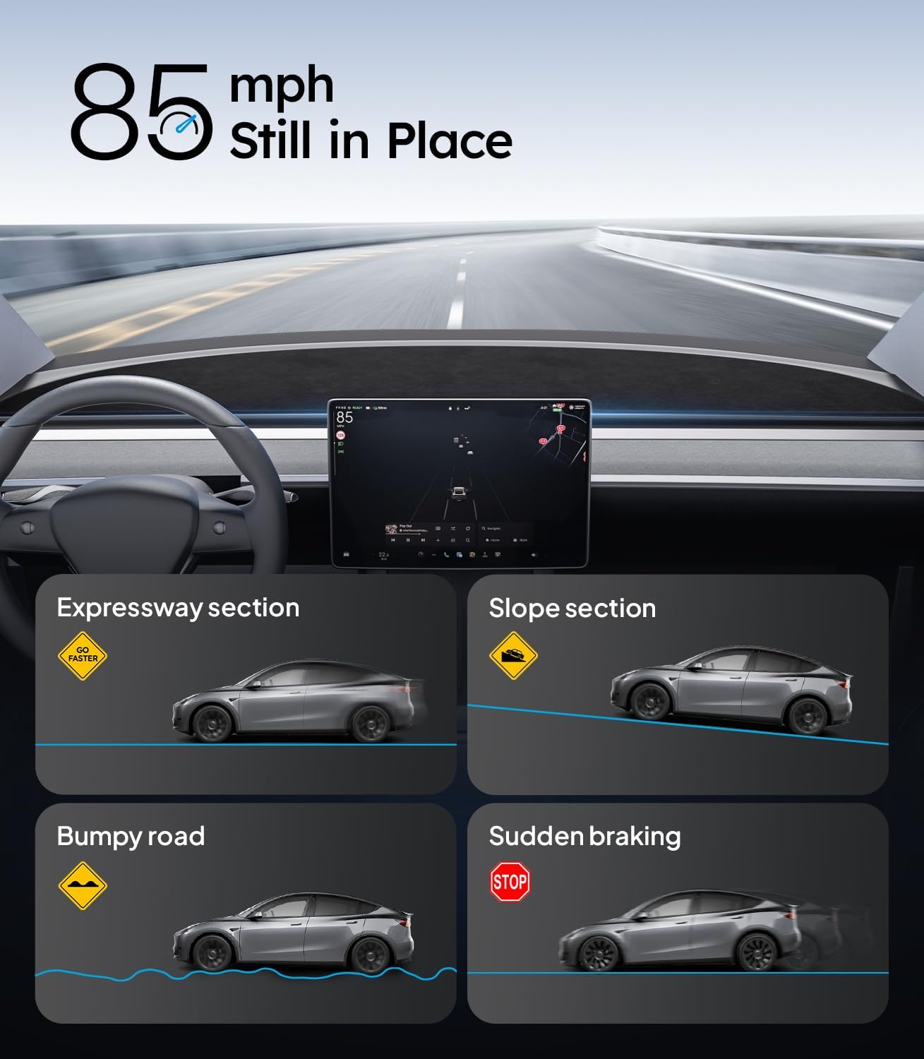 Wigoo 2026 Upgrade Tesla Model Y Accessories Dashboard Cover [Anti-Glare and Sun Protection] Suede Dash Mat for Tesla Model Y 2020-2024 [No Fit New 2025 MY Juniper], Interior Tesla Accessories (Black)