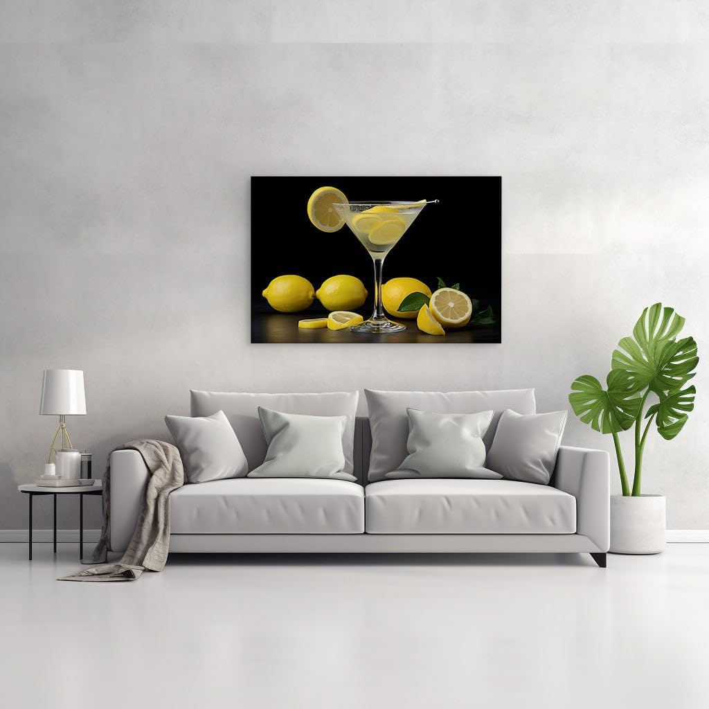 Canvas for Living room. Sipping Sunshine: The Art of Lemon Bliss in a Glass, 27 x 18 inch Canvas Wall Art - Modern Home Decor
