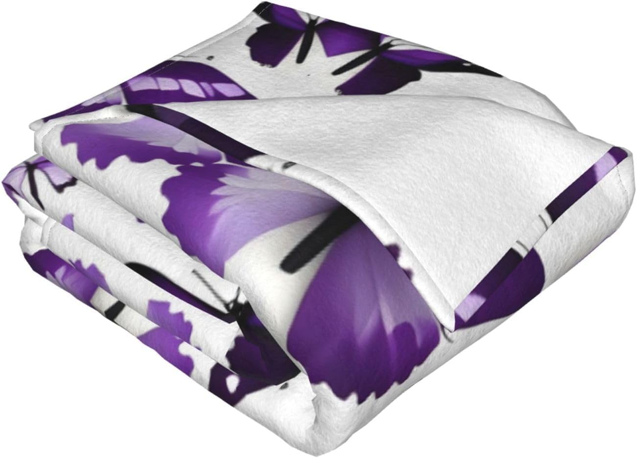 Couverture polaire en flanelle douce et chaude violette imprimé papillon