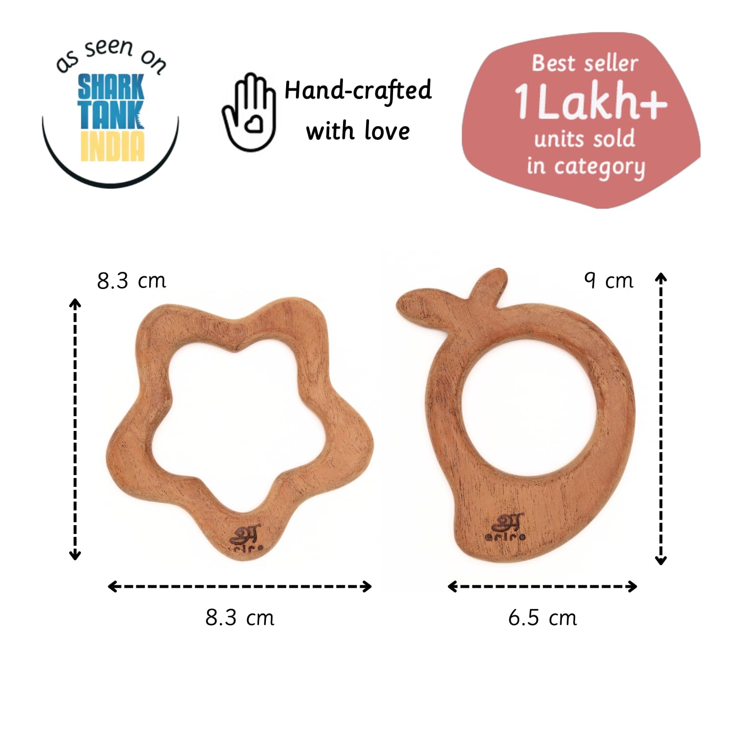 Ariro Wooden Teethers Shaped as Mango and Star for Baby Boy & Girl | Hand Crafted with Organic Neem Wood That Helps Boost Immunity & Aids in Digestion | Easy to Grasp & Chew - Image 2 thumbnail