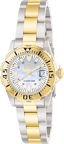 Invicta Reloj de pulsera de acero inoxidable 6895 Pro-Diver para mujer chapado en oro amarillo de 18 quilates y nácar Oro acero inoxidable 6895