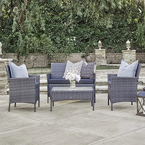 BELLEZE 4 PC Rattan Patio Furniture Garden Lawn Sofa Outdoor Weather