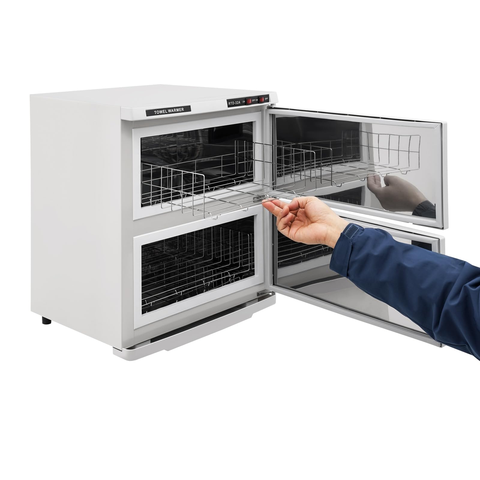 Handtuchwärmer 32 L, Handtuchschrank 45 × 34 × 51,5 cm | 300 W Kompressenwärmer, 75 °C, stabile Füße, 2 Ebenen Heißhandtuchwärmer für Salon, Spa, Hotel, Massage und Friseur