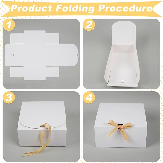 KEYIDO 12Pack White Gift Boxes with Lids, 20x20x10cm Large Cardboard Gift Box Bridesmaid Proposal Box with Ribbon for Wedding Birthday Festival Christmas Party Present Packaging