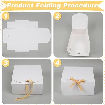 KEYIDO 12Pack White Gift Boxes with Lids, 20x20x10cm Large Cardboard Gift Box Bridesmaid Proposal Box with Ribbon for Wedding Birthday Festival Christmas Party Present Packaging