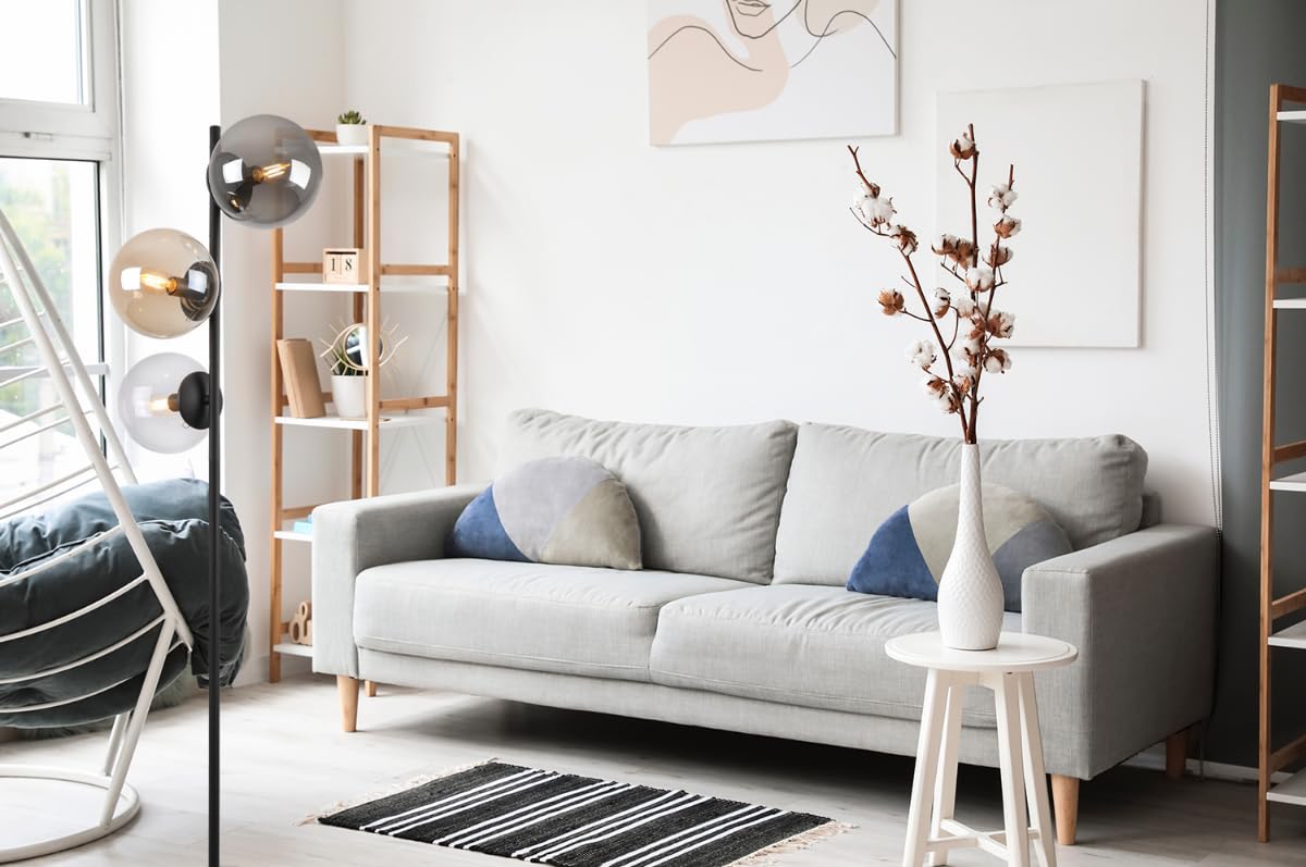 Lampa stojąca loft czarna - podłogowa lampa industrialna - szklane klosze - E14 - polska produkcja
