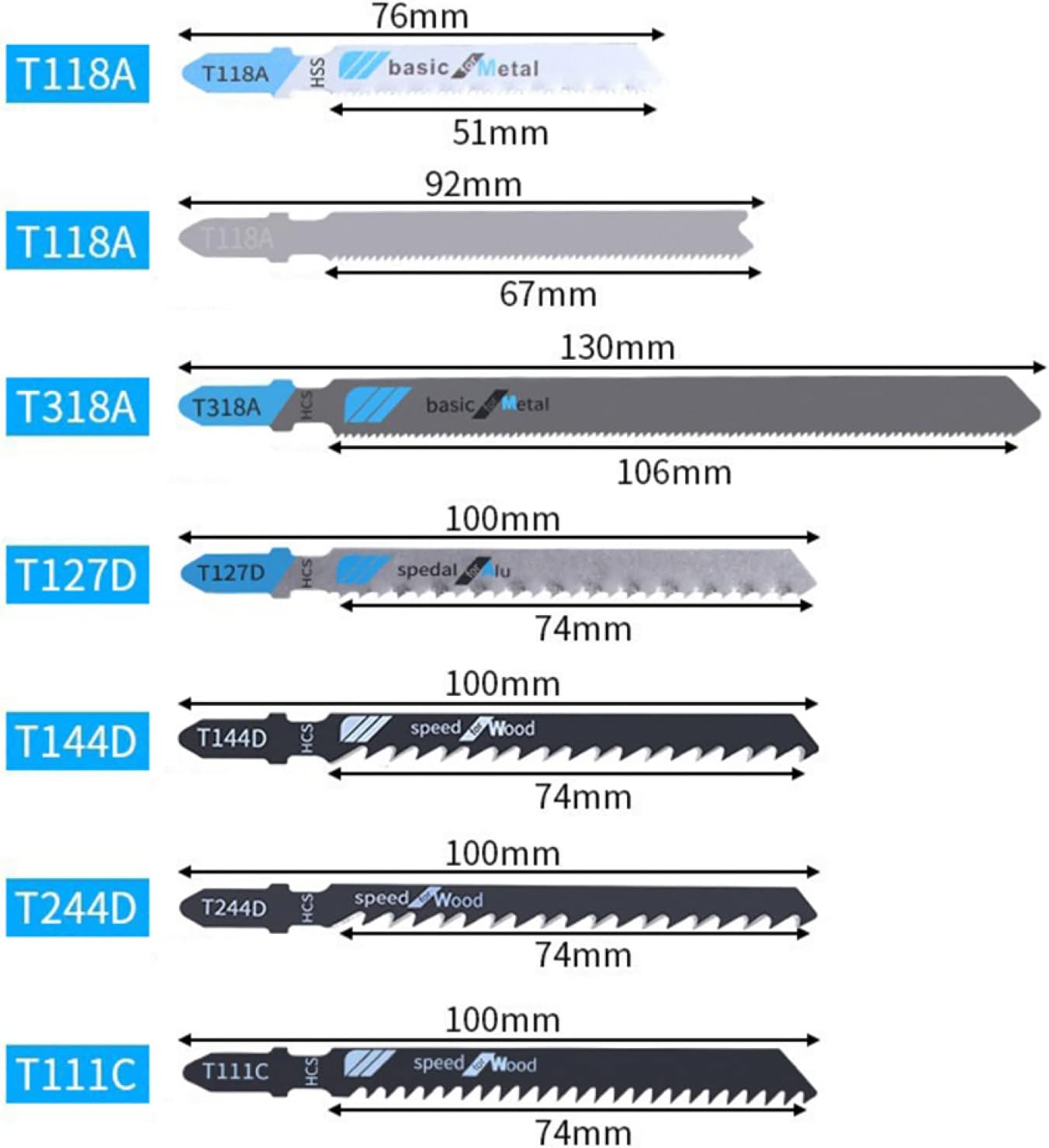 48pcs Woodworking Saw Jigsaw Blades Kit HCS HSS Reciprocating Saw Blades Cutting For Cutting Wood Metal Plastic