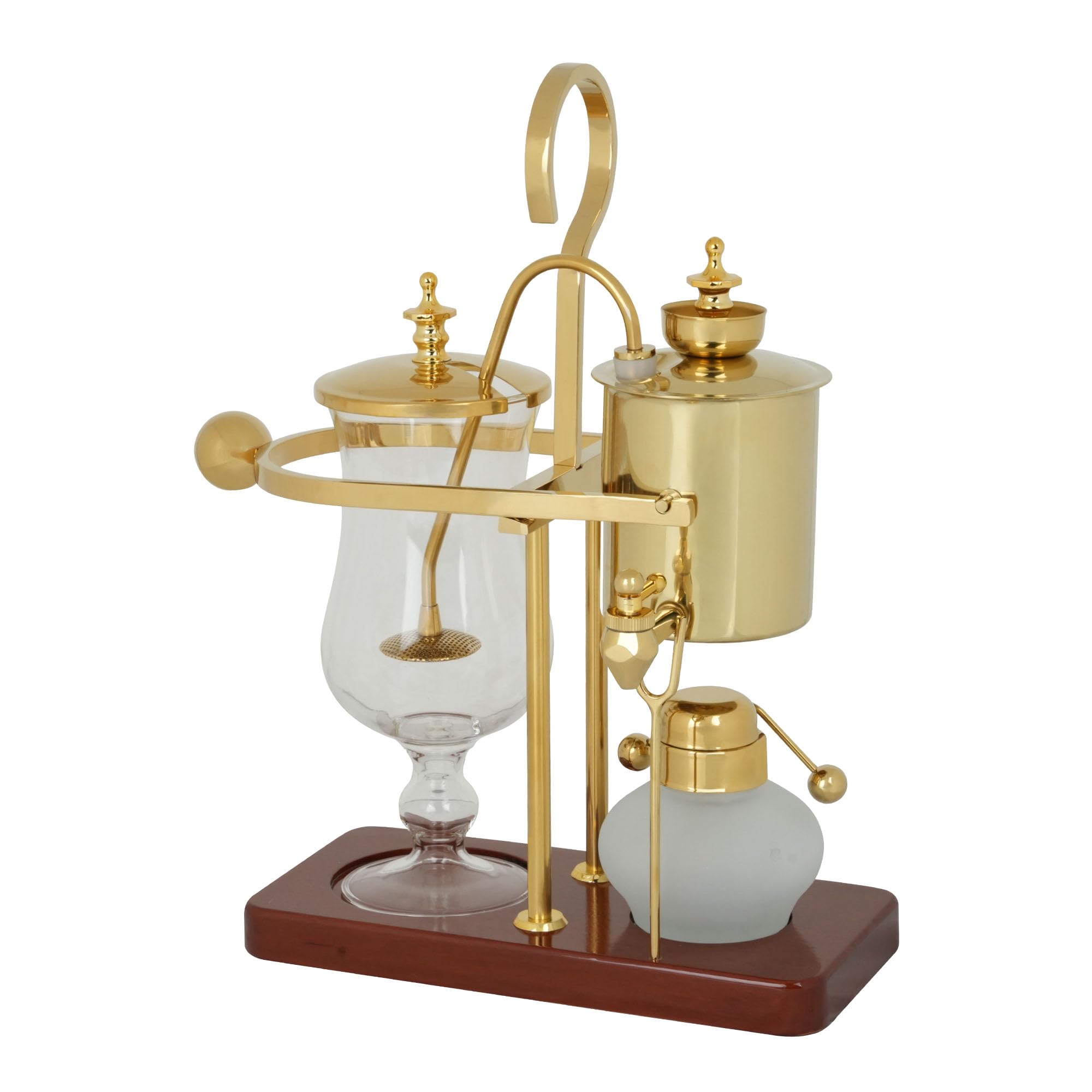 Belgian Balance Siphon Coffee Maker Vintage Royal Gravity Vacuum Brewing System with Double Ridged Fulcrum Tee Handle Alcohol