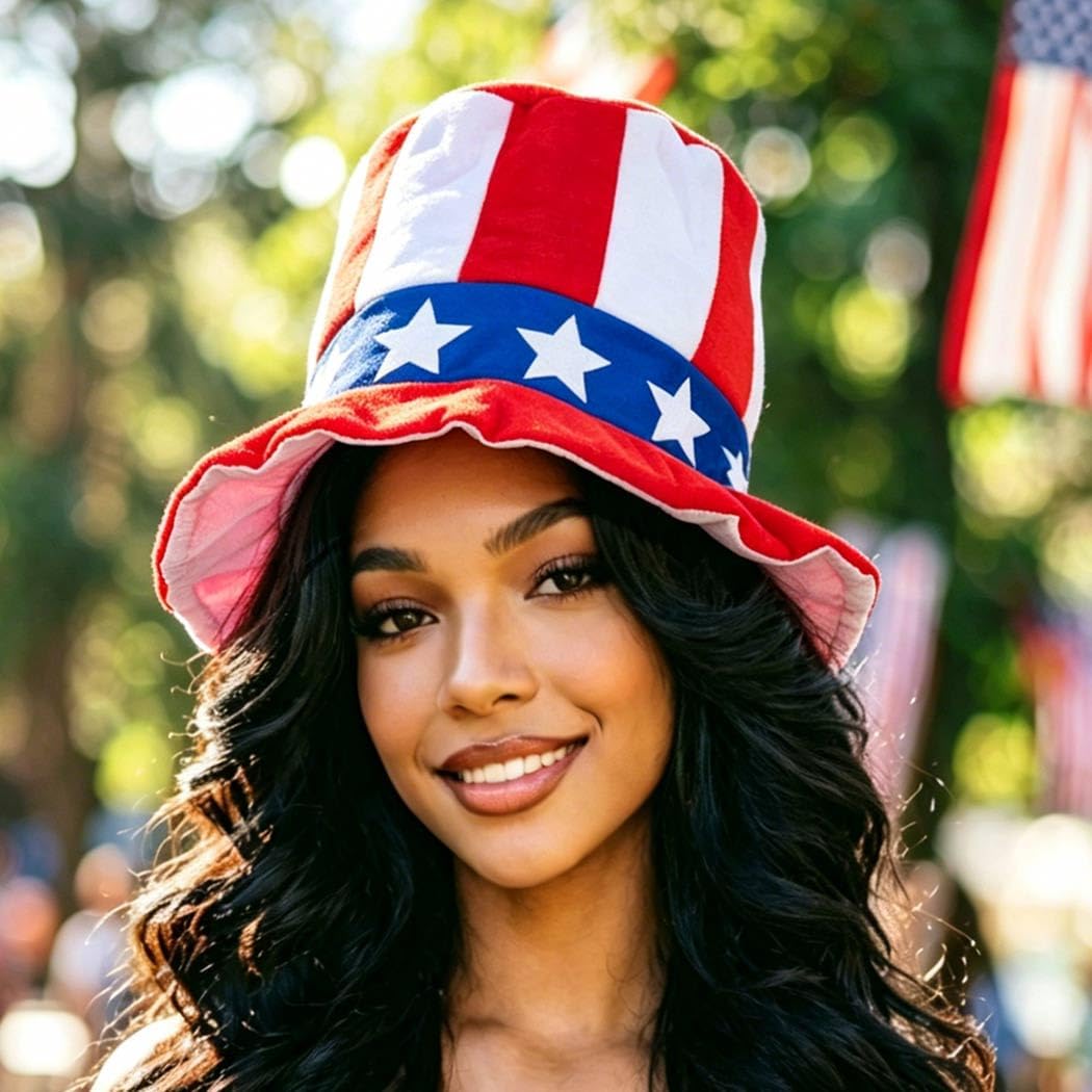 4th of July Top Hat Star Red White Blue Hat Patriotic American Flag Hats Independence Day Accessories for Women Men
