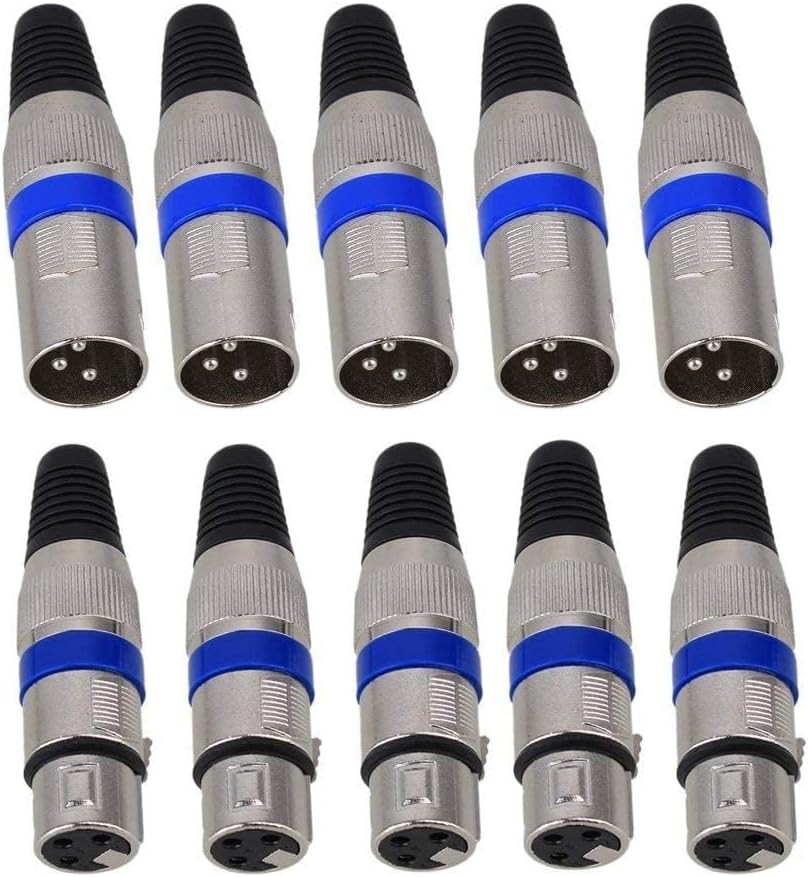 3 PIN XLR Male and Female Connectors - Zinc Plated Metal Audio Socket for DMX, MIC, Microphone (Multicolor, 10 pcs)