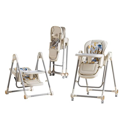 Columpios de silla alta para bebés 5 en 1 para bebés Mecedora plegable Ajuste de altura de 8 niveles Cojín ecológico lavable PU (blanco)
