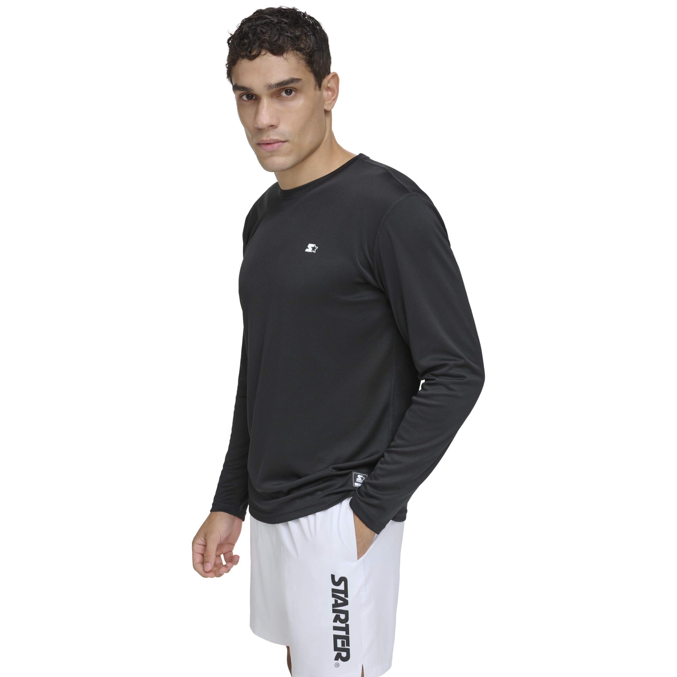Starter Men's Standard Quick Dry Long Sleeve Lightweight UPF Active Top, Black, Large