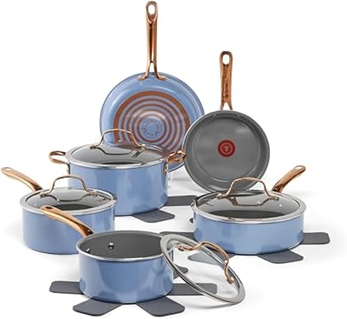 T-Fal Preserve Ceramic, juego de utensilios de cocina antiadherentes de 13 piezas, apto para horno y asador hasta 350F, incluye olla de cocción