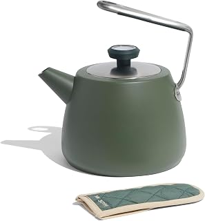 Made In Cookware - 2 QT Kettle - Willow Green - Stainless Steel - With Built-In Temperature Gauge - Includes Handle Sleeve - Induction Compatible