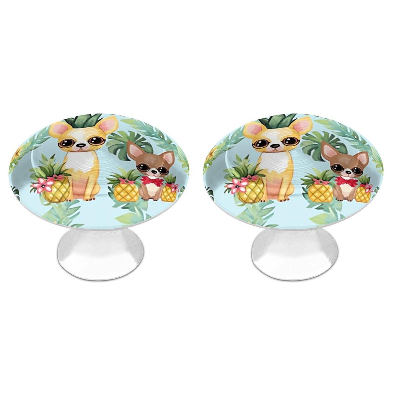 NTVOWPZO Cabinet Handles Round Drawer Pulls Chihuahua Dog Pineapple Dresser Knobs for Cabinets and Drawers Handle for Bathroom Cupboard Drawers Cabinet Pulls for Kitchen Door