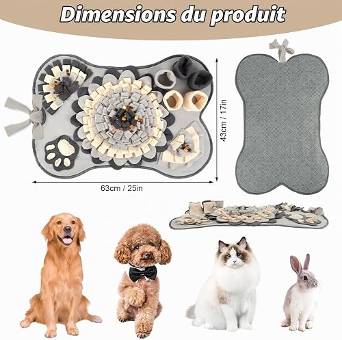 OSDUE Tapis à renifler pour Chien, 63cm*43cm Gris en Forme d'os Tapis de Fouille Alimentation Lente, Tapis Reniflant Formation d’Animaux Lavable en Machine Pliable pour Lapin, Chat, Chien - 2