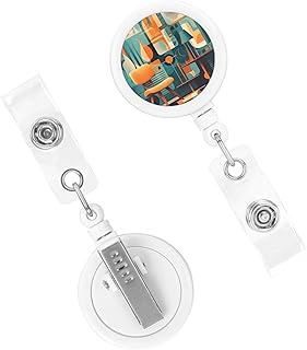 Retractable Badge Holder Cute Nursing Badge Reel Heavy Duty Badge Clip with Keychain Patterned Furniture ID Card Holders Clip-on Name Badge Tag for Office Worker Doctor Nurse Teacher