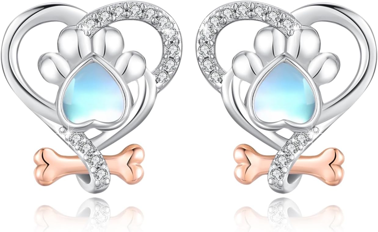 TRISHULA Animal Earrings 925 Sterling Silver Animal Stud Earrings Moonstone Crystal Earrings Jewelry for Women Birthday Christmas Gifts