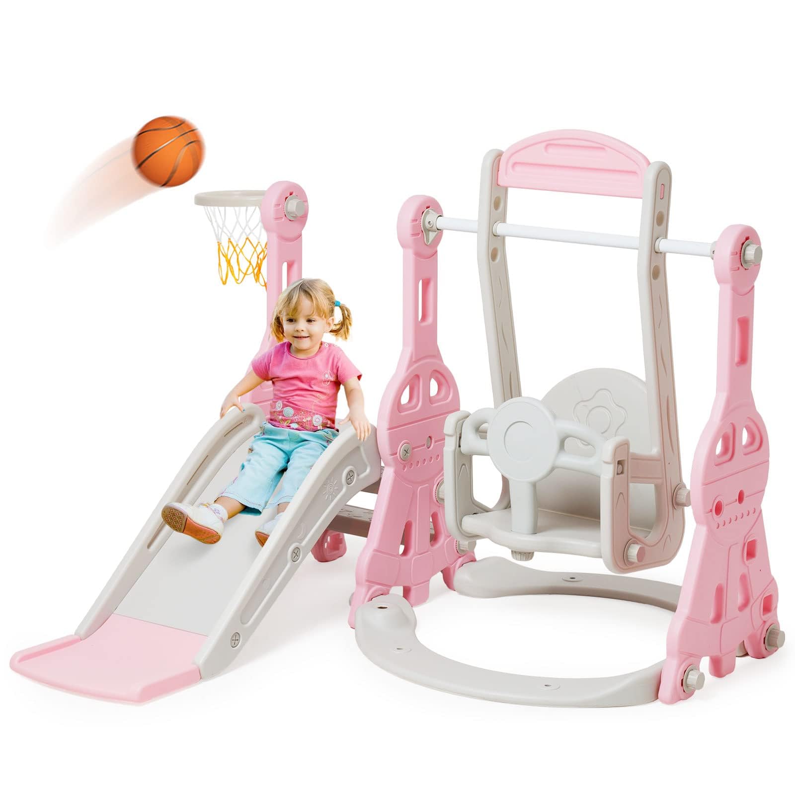Tobogán interior a partir de 1 2 3 4 5 años, parque infantil 4 en 1 con columpio, tobogán para bebé, habitación infantil, tobogán de jardín para niños pequeños para interiores y exteriores, niños y