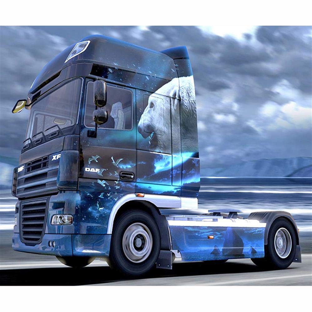 ERUZO 5D Diamond Painting Cross Stitch Blue Refrigerated Truck Diamond Art Crafts for Home Wall Decoration30x40cm
