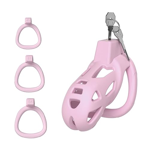Lightweight Chastity Cage Resin+ABS Penis Cage for Girls with Cock. With 3 Different Sizes Ring Invisible Lock Adult Abstinence Penis Bondage Adult Sex Toy - Pink