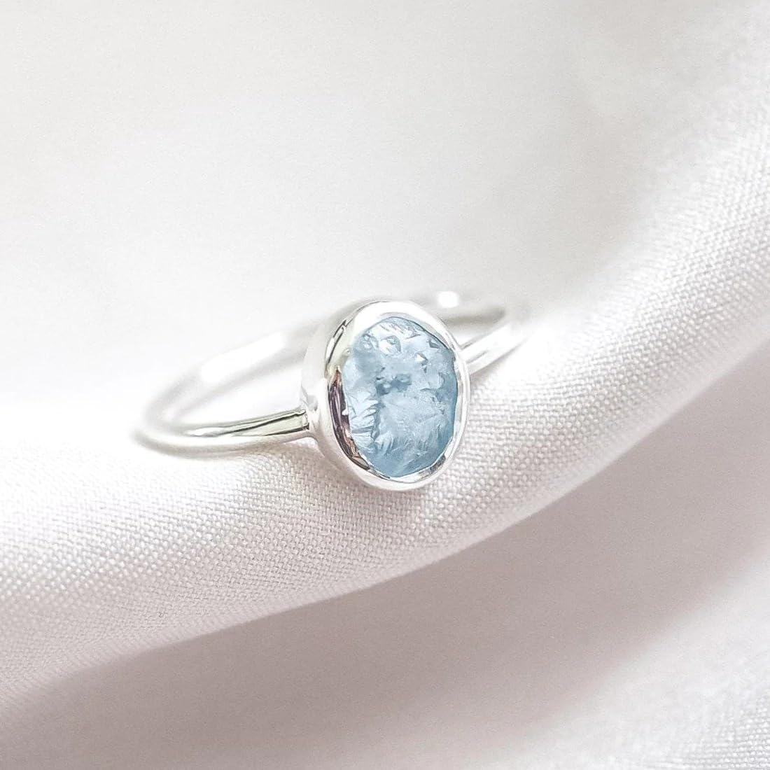 Natural Raw Aquamarine Ring Minimalist Ring Women Ring 925 Sterling Silver Raw Aquamarine Crystal Ring Aquamarine Jewelry Gift For Her