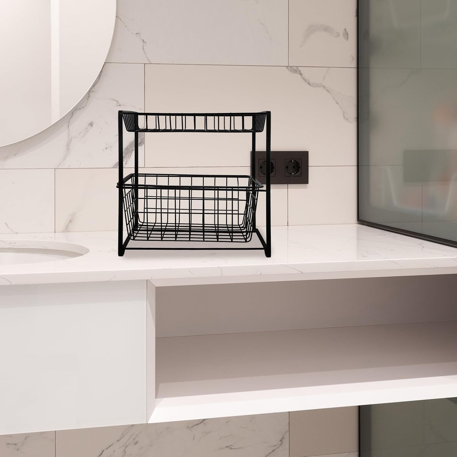 Healifty Sink Kitchen Organizer with Pull-out Drawers, Iron Material, Space-saving Design, Sturdy Storage Solution for Cleaning Supplies and Kitchen Essentials in Cabinet or Laundry