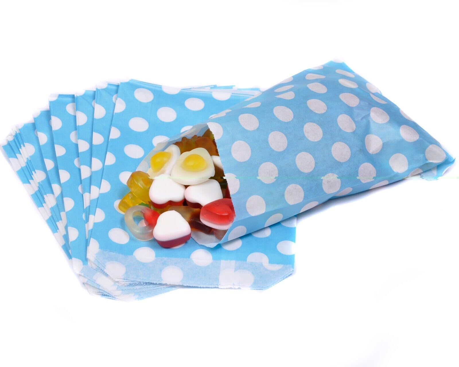 Bag It Plastics Polka Dot Paper Sweet Bags | Aqua Blue | 5" x 7" / 125x175mm | Pack of 100 | Multipurpose Use for Sweets, Popcorn, Wedding Favours, Pick and Mix & Cookies!