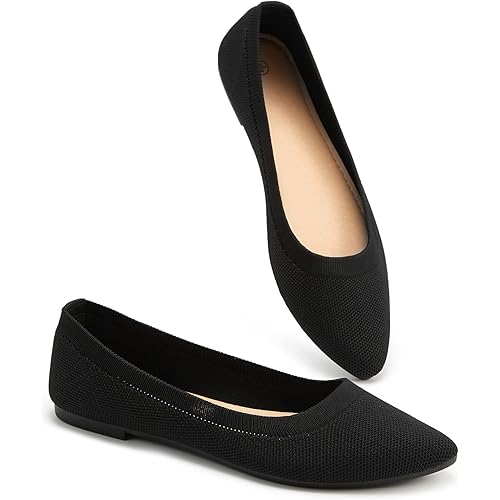 BABUDOG Women's Mesh Flats Shoes Pointed-Toe Dress Shoes for Women Black Flats Shoes Comfortable Memory Foam Flats Shoes