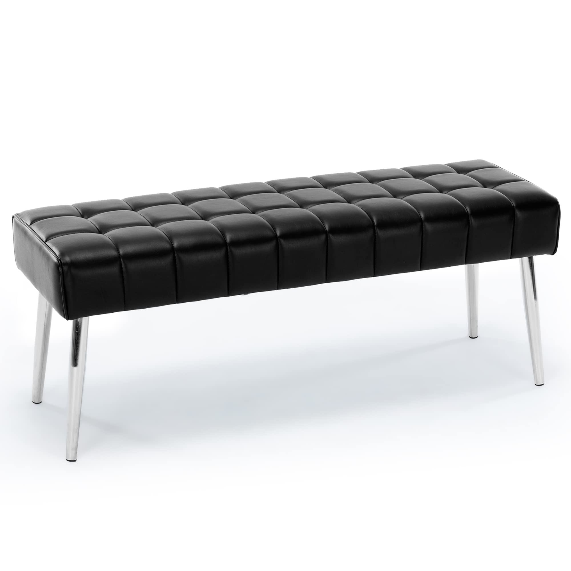 LUE BONA 113 cm Bout de Lit Banquette,Banc Chaussures Entrée avec Similicuir Capitonne,Banc Entree pour Entrée Salon Chambre à Coucher,113x39x45 cm,Noir