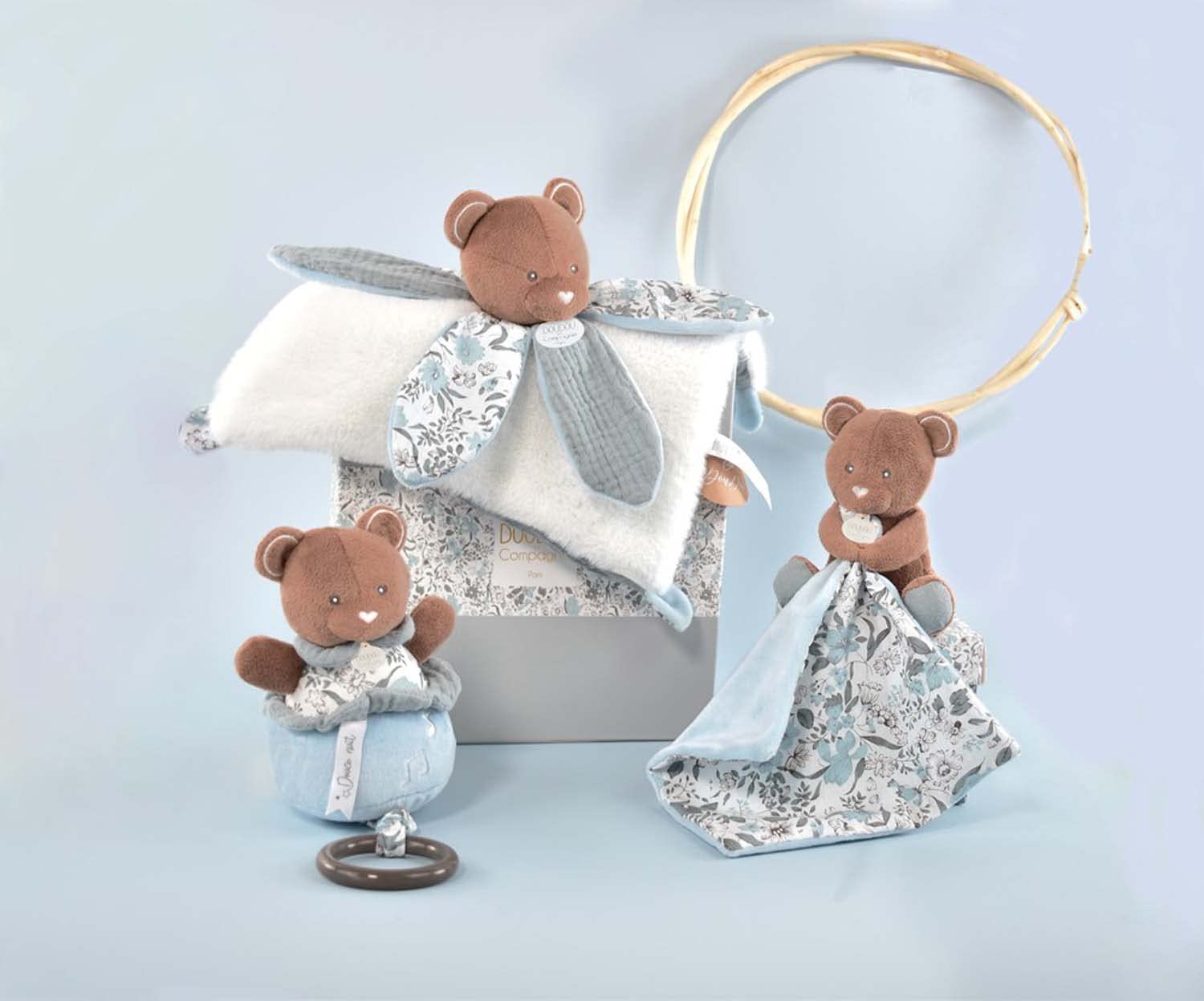 Doudou et Compagnie - Boh'aime - Carillon per la musica con orso, blu, 20 cm, regalo per la nascita - Bella confezione regalo - DC4024