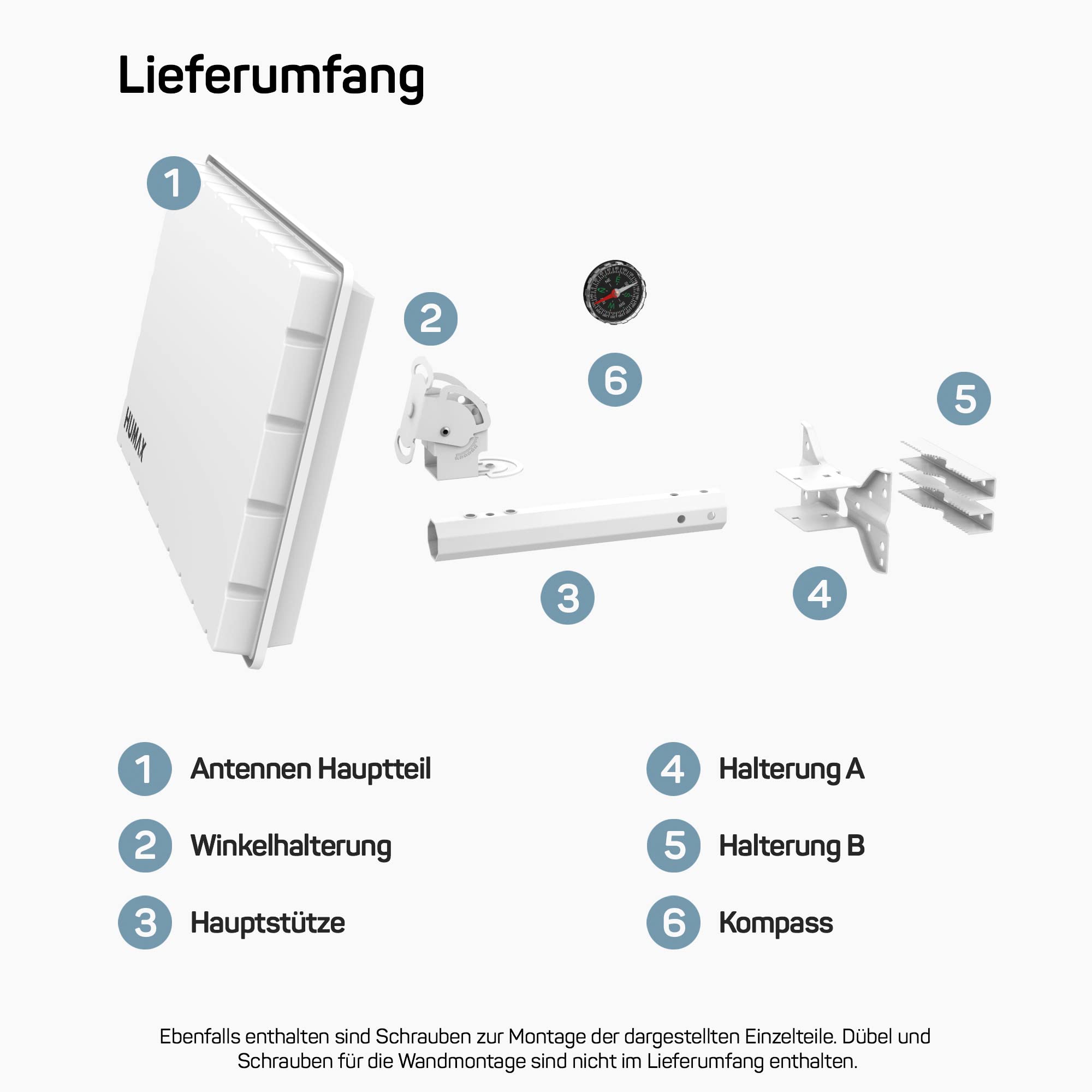 HUMAX Flat H39D2 SAT Flachantenne, Twin-LNB, Halterung, Weiß