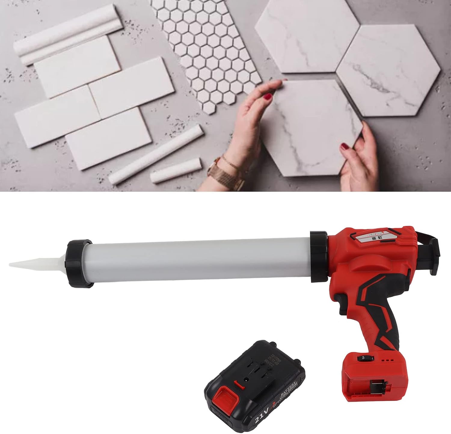 Electric Caulking Gun Kit, Cordless Battery Powered with Aluminum Alloy and ABS Material, 350mm Stroke, 1 Hour Fast for Sealing, Filling, Insulating Small Gaps