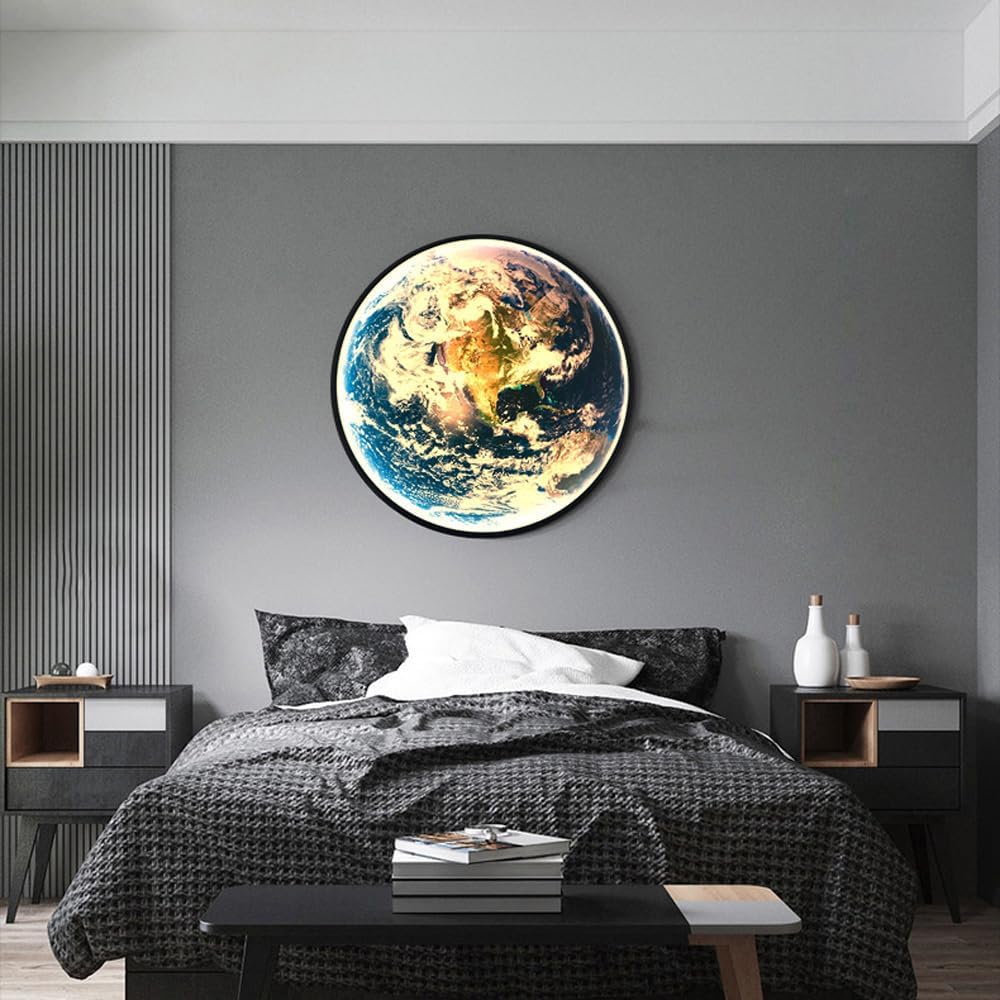 11.8" Planet Earth LED Light Wall Mount 18W Dimmable Modern Home Decoration Wall Sconce Hardwired Moon Wall Light Indoor Night Light Bedroom Wall Lamp for Bedside Dining Room Kitchen Hallway