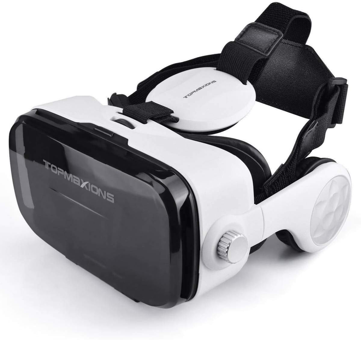 VR Headset with Headphone, Topmaxions 3D Glasses Virtual Reality Goggles Adjustable Headstrap for iPhone and Android Smartphones 4.5"-6.5" Movies and Games