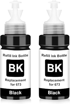 Compatible T673 Ink Bottles Replacement for T6731 T6732 T6733 T6734 T6735 T6736 Work with L800 L805 L810 L850 L565 L1800 L3150 3100 Printer Ink 2 Black
