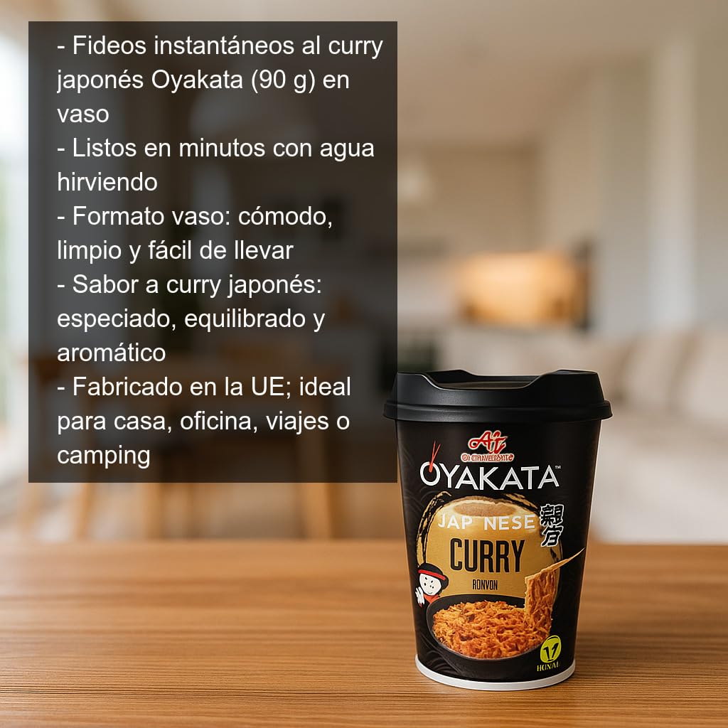 Fideos instantáneos curry japonés en vaso 90 g Pack 3 unidades, noodles rápidos listos en 3 min para casa oficina viajes