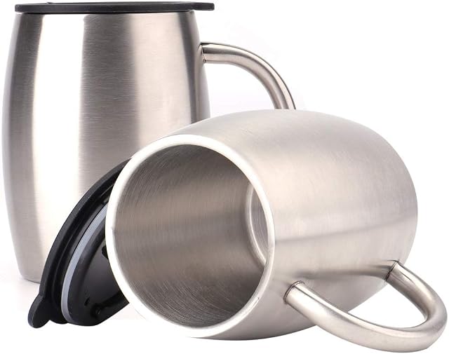 Lawei 2 Pcs Coffee Mug Stainless Steel Travel Mugs Double Walled Insulated with Lids Shatterproof BPA-Free with Handle for Hot & Cold Drinks, 400 ml