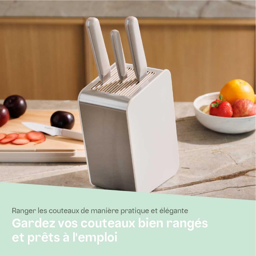 BergHOFF Home Bloc à couteaux avec couteaux - Set Couteau Cuisine avec bloc - Ensembles de Couteaux de Cuisine - Couteau de cuisine tranchants (Sand, 6 pièces)