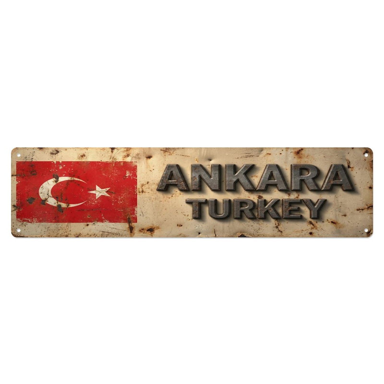 Okahys 4X16inch(10X40cm) Vintage Ankara Turkey Flag Decor Rustic Travel Metal Tin Sign