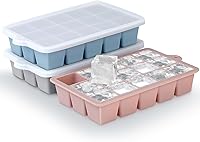 Xyuetia Silicone Ice Cube Trays 3-Pack with Lids - Easy Release, Stackable, BPA-Free for Whiskey, Cocktails & Baby Food (Blue+Grey+Pink)